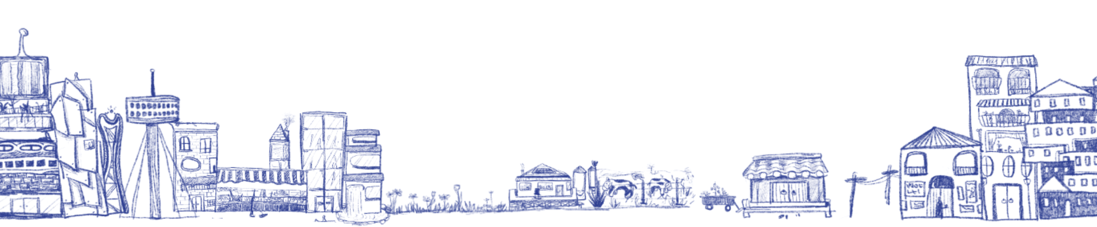 Hand-drawn cityscape illustration